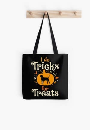 Trick or treat? No way! How about tricks FOR treats? This adorable Halloween-themed dog lovers design is perfect on a comfy t-shirt or as home decor!