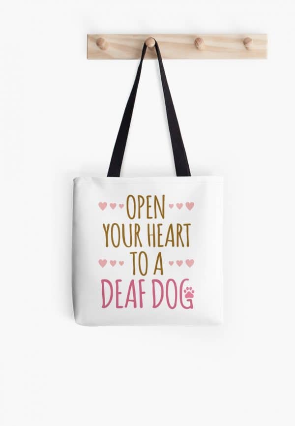 Open Your Heart to a deaf dog tote bag