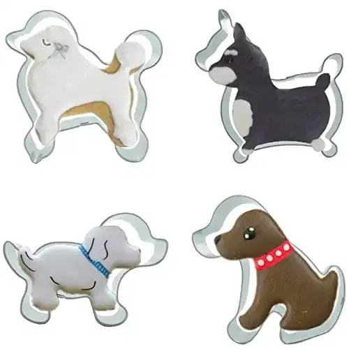 Dog Shaped Cookie Cutters Set of 4 pcs, Stainless Steel Doggy Fondant Cut-outs Set Baking DIY Molds