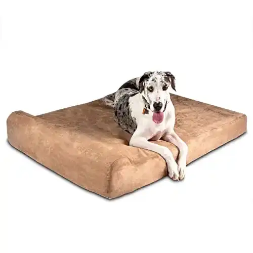 Big Barker Orthopedic Dog Bed w/Headrest - 7 Dog Bed for Large Dogs w/Washable & Chew-Resistant Microsuede Cover - Elevated Dog Bed Made in The USA w/ 10-Year Warranty (Headrest, Giant, Khaki)