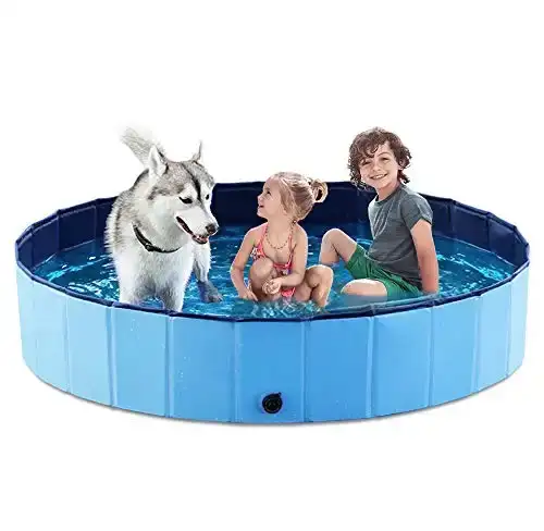 Jasonwell Foldable Dog Pet Bath Pool Collapsible Dog Pet Pool Bathing Tub Kiddie Pool for Dogs Cats & Kids (63".D x 11.8".H, Blue)