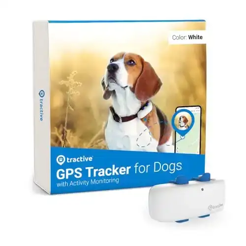 tractive GPS Tracker for Dogs - Waterproof, GPS Location & Smart Pet Activity Tracker, Unlimited Range, Works with Any Collar (White)