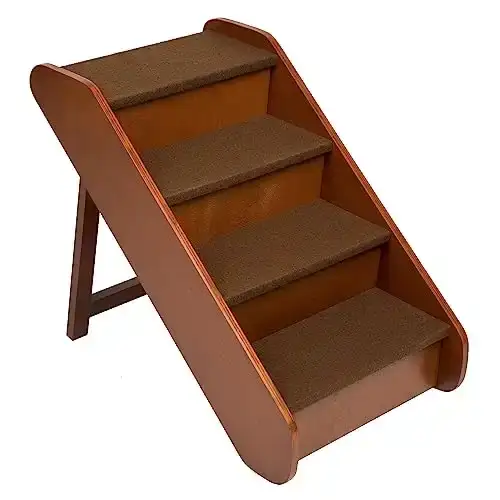 PetSafe CozyUp Folding Wood Pet Steps - Dog And Cat Stairs - Lightweight Durable Wooden Frame Supports Up To 200 lb - Side Rails And Non-Slip Feet Provide Added Security - 25 inches