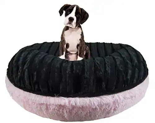 Bessie and Barnie Signature Black Puma/Bubble Gum Luxury Shag Extra Plush Faux Fur Bagel Pet/Dog Bed (Multiple Sizes)