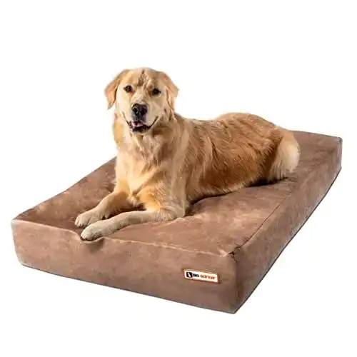 Big Barker Sleek Orthopedic Dog Bed - 7 Dog Sofa Bed for Large Dogs w/Washable Microsuede Cover - Sleek Elevated Dog Bed Made in The USA w/ 10-Year Warranty (Sleek, Large, Khaki)