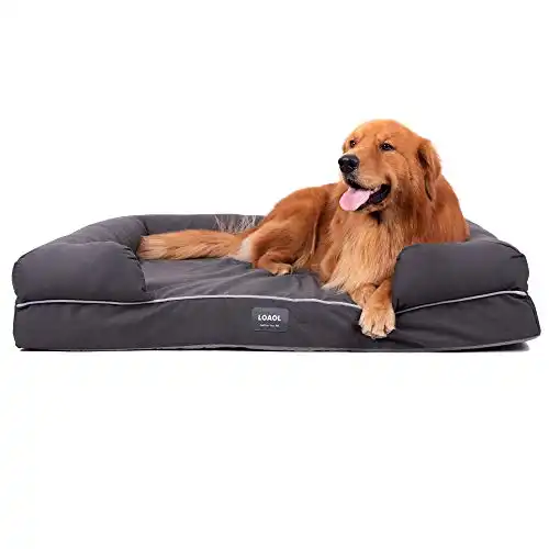 LOAOL Large Dog Bed Soft Orthopedic Memory Foam, Waterproof Liner & Bolster Design for Large/Extra Large Dogs, Durable, Washable Cover & Breathable Construction for a Comfortable and Relaxing ...