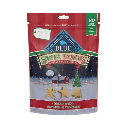 Blue Buffalo Santa Snacks Natural Crunchy Dog Treat Biscuits, Oatmeal & Cinnamon Treats 11-oz