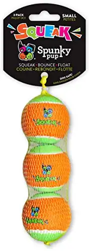 Spunky pup Squeaky Tennis Balls for Dogs SP2020 | Squeak - Toss - Fetch - Bounce - Floats | Durable Brightly Colored Ball | Especially Made for Small Dogs 2 Diameter with Mesh Bag | 3 Pack