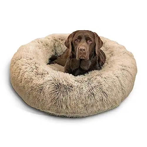 Best Friends by Sheri The Original Calming Donut Cat and Dog Bed in Shag Fur Taupe, Large 36x36