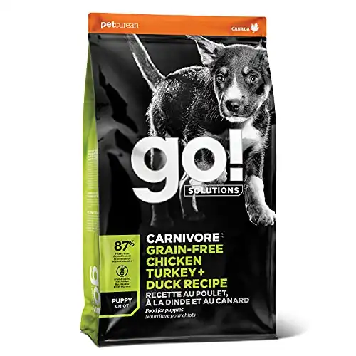 GO! SOLUTIONS Carnivore Grain Free Dog Food for Puppies, 12 lb Chicken, Turkey + Duck Recipe Protein Rich Puppy Food Complete + Balanced Nutrition for Puppies