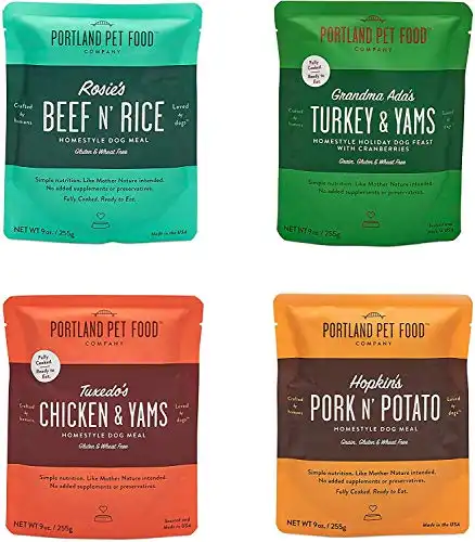 Crafted by Humans Loved by Dogs Portland Pet Food Company Human-Grade Dog Food Pouch Mixer, Topper, and Rotational Meal (Mixed Flavor, 4-Pack)