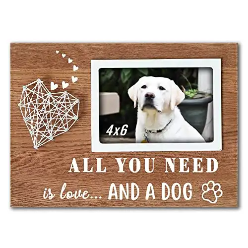 Buecasa Dog Mom Gifts - Dog Picture Frame 4x6 Inches with 3D String Heart - Dog Lovers Gifts for Women Men - Paw Prints Dog Decor