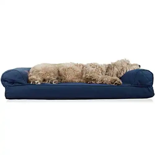 Furhaven Pet Dog Bed - Orthopedic Quilted Traditional Sofa-Style Living Room Couch Pet Bed with Removable Cover for Dogs and Cats, Navy, Large