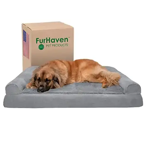 Furhaven Orthopedic Dog Bed for Large Dogs w/ Removable Bolsters & Washable Cover, For Dogs Up to 125 lbs - Plush & Suede Sofa - Gray, Jumbo Plus/XXL