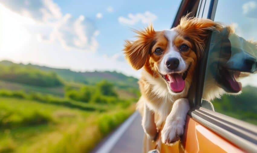 Happy dog riding in the car