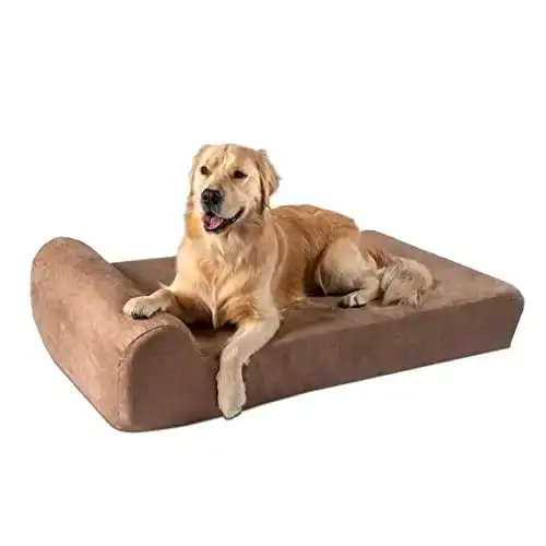 Big Barker Orthopedic Dog Bed w/Headrest - 7 Dog Bed for Large Dogs w/Washable Microsuede Cover - Elevated Dog Bed Made in The USA w/ 10-Year Warranty (Headrest, Large, Khaki)