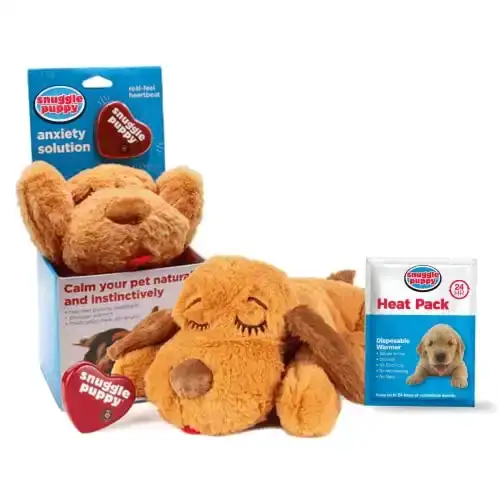 Original Snuggle Puppy Heartbeat Stuffed Toy for Dogs. Pet Anxiety Relief and Calming Aid, Comfort Toy for Behavioral Training in Biscuit