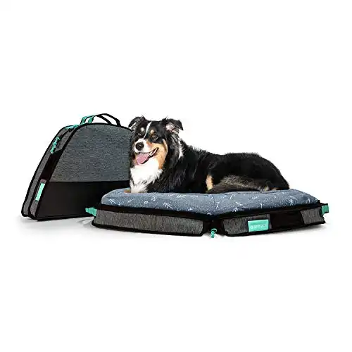 Spruce Pup Indoor/Outdoor Travel Dog Pet Bed - with Foldable, Supportive Foam & Removable Machine Washable Waterproof Fitted Soft Faux-Suede Quilted Sheets, Small Medium Large Sizes