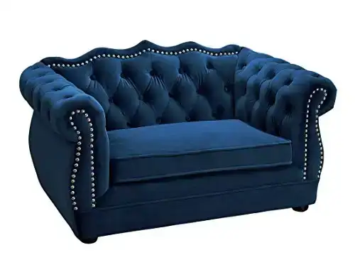 Tov Furniture TOV-P2037-N The Yorkshire Collection Handmade Button Tufted Pet Bed with Velvet Cushion, Navy