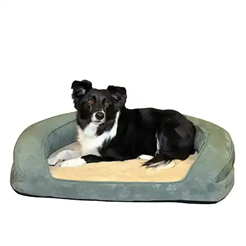 K&H Pet Products Deluxe Ortho Bolster Sleeper Pet Bed Large Green Paw Print 40"