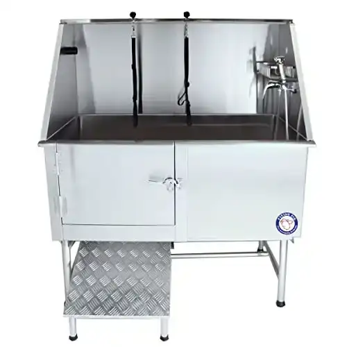 Flying Pig 50" Stainless Steel Pet Dog Grooming Bath Tub with Walk-in Ramp & Accessories (Left Door/Right Drain)