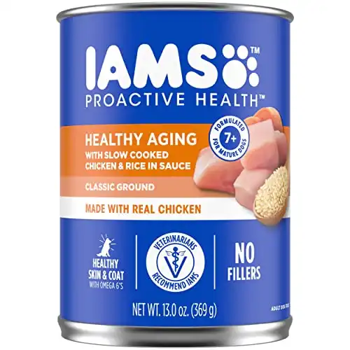 IAMS PROACTIVE HEALTH Healthy Aging Wet Dog Food Classic Ground with Slow Cooked Chicken and Rice, 12-Pack of 13 oz. Cans