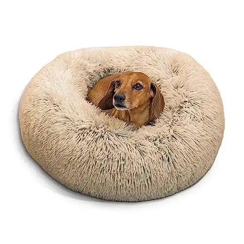 Best Friends by Sheri The Original Calming Donut Cat and Dog Bed in Shag Fur Taupe, Small 23x23