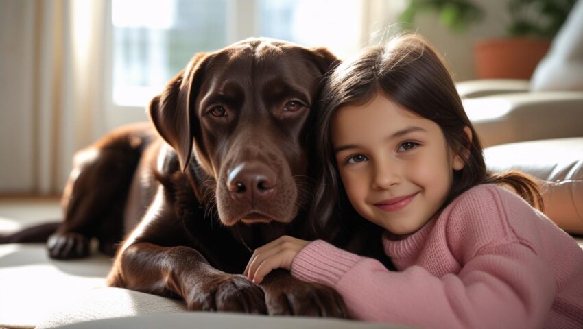 labrador retriever with a child