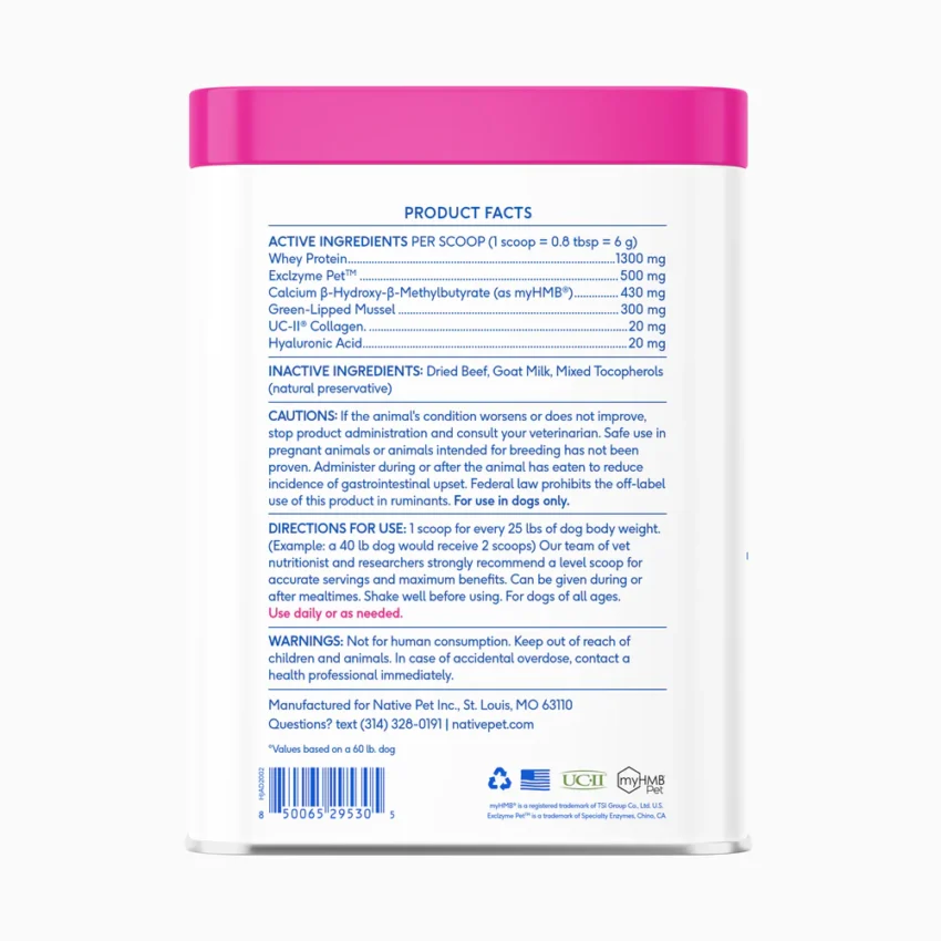 Native Pet Hip Joint Advanced Care ingredients