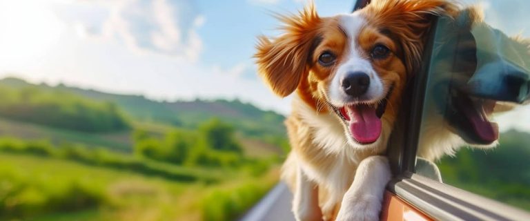 Happy dog riding in the car