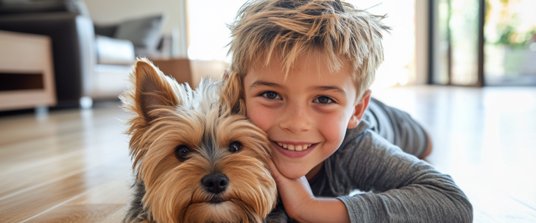 Yorkie Dog with boy